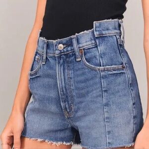 Abercrombie AF High Rise Mom Denim Jean Patchwork Shorts 30